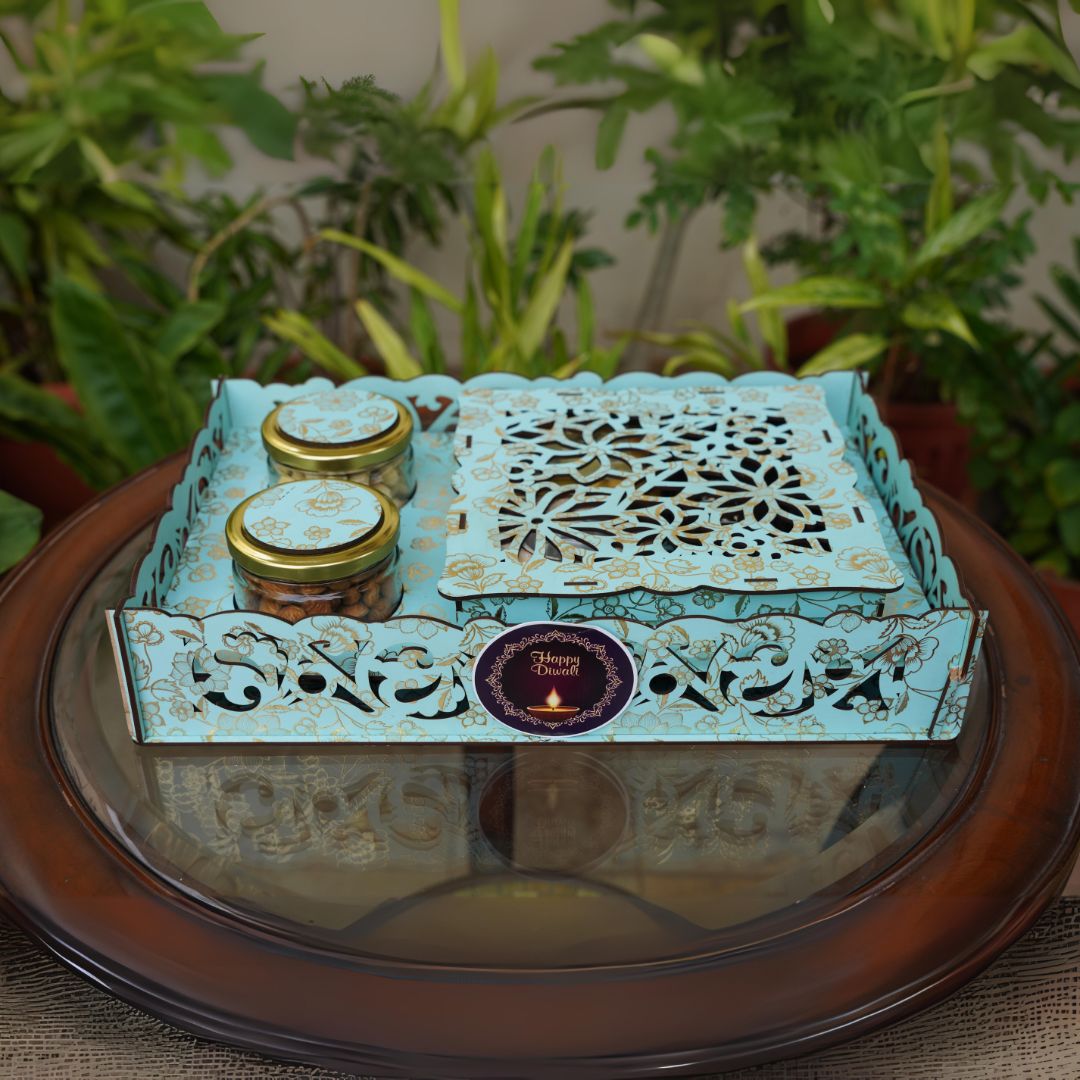 The Laser Turquoise Tray with 2 Jars